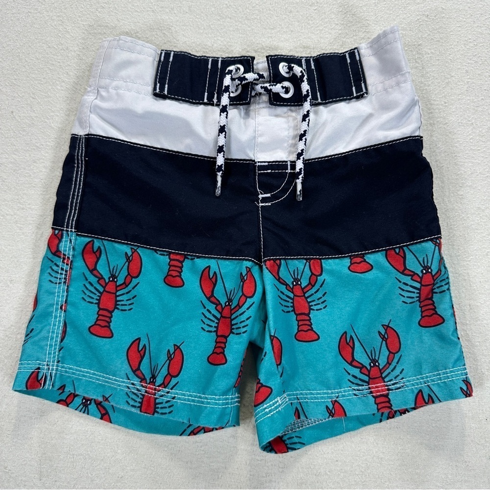 Gymboree Lobster Print Swim Trunks Shorts Sz 12-18 Memorial Forth July